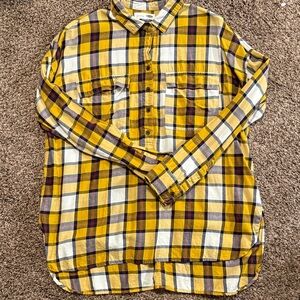 Old Navy Yellow and Brown Plaid Women's Button Down Shirt